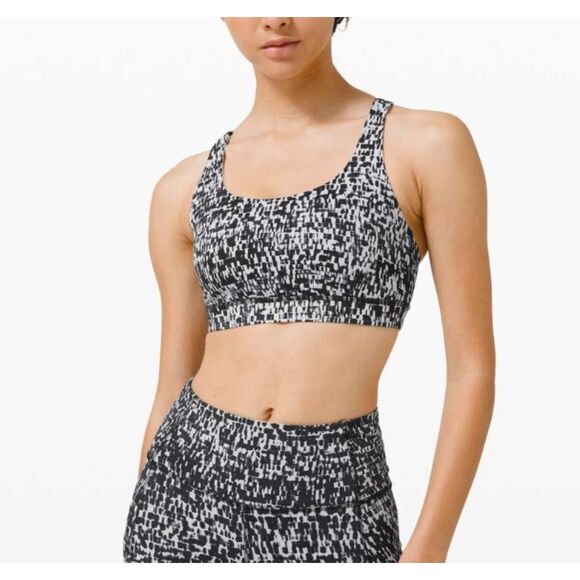 Lululemon Energy Bra *Medium Support, B-D Cup Urban Block Ice Grey Black Size 4 - Picture 1 of 8